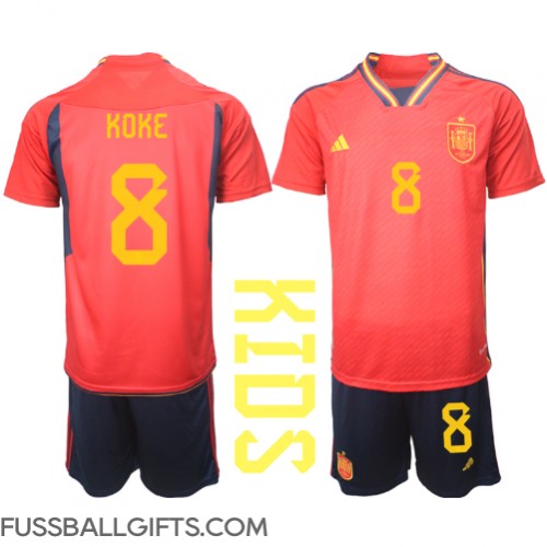 Spanien Koke #8 Fußballbekleidung Heimtrikot Kinder WM 2022 Kurzarm (+ kurze hosen)